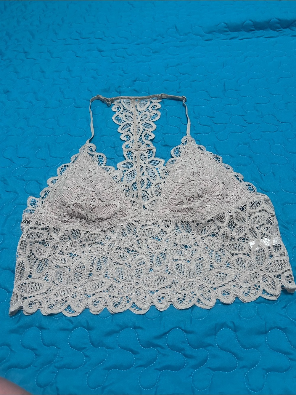 Youmita Lace Floral Racerback Bralette in Light Beige/Oatmeal